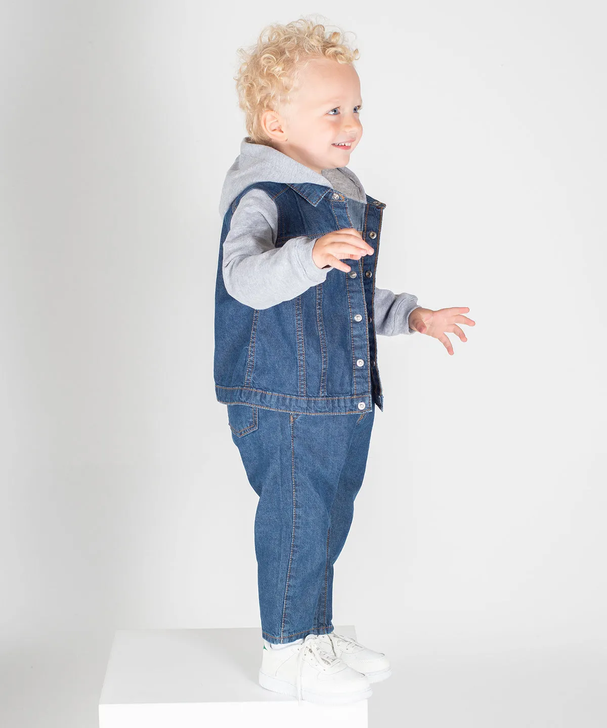 Denim jacket with fleece hood and sleeves | Blue