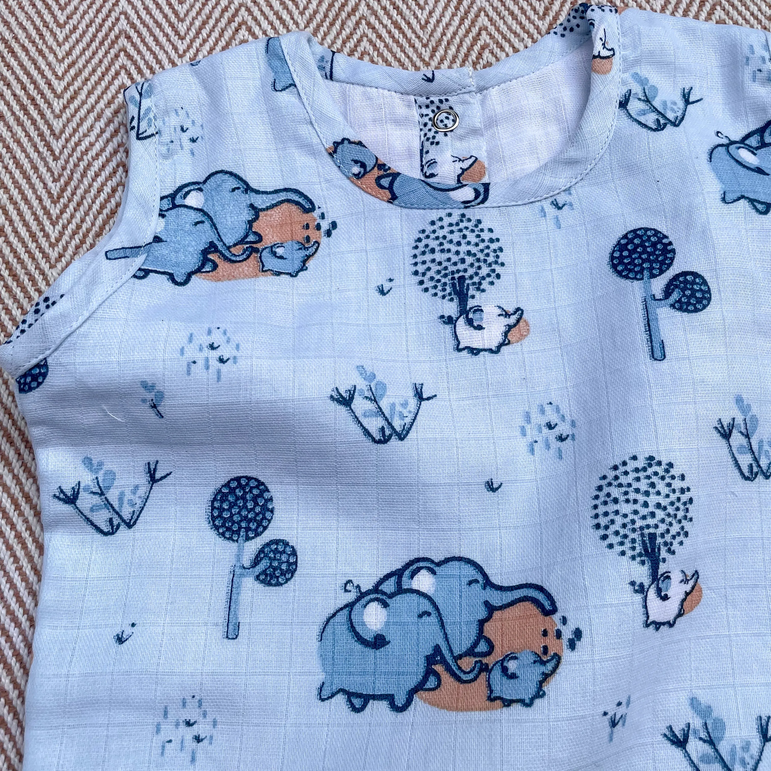 Elephant Clan Muslin Onesie