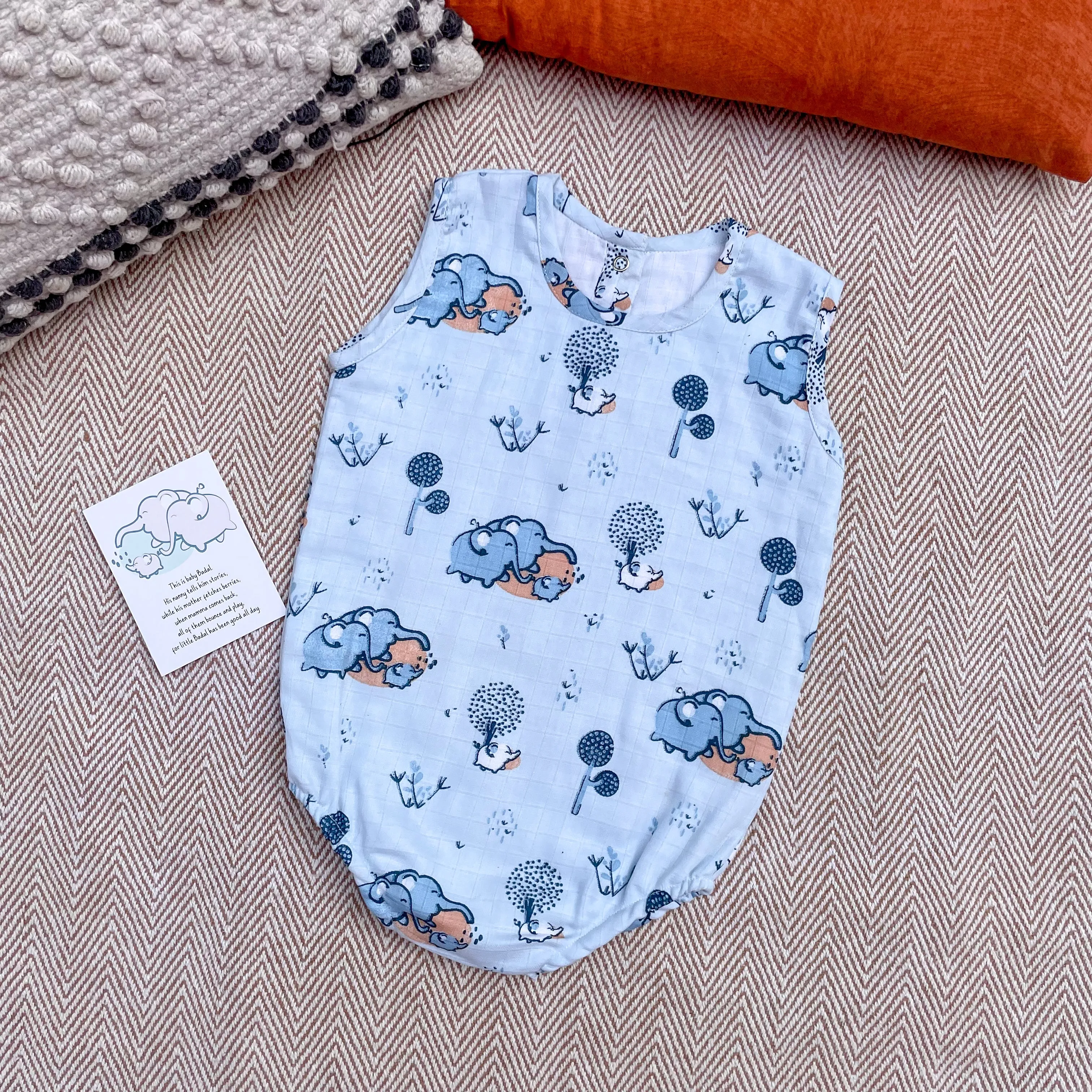 Elephant Clan Muslin Onesie