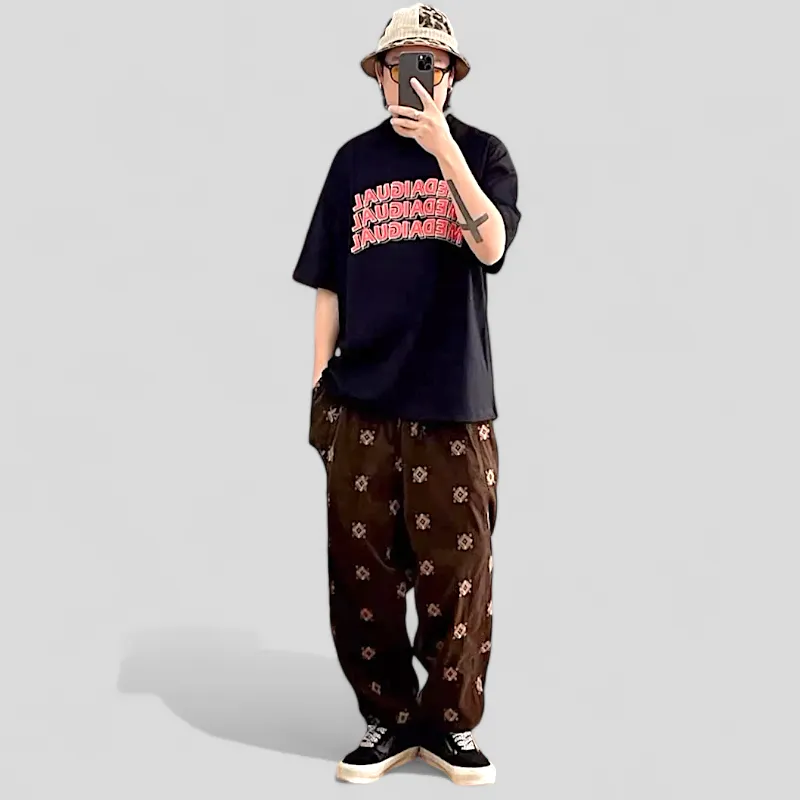 Embroidered corduroy baggy joggers