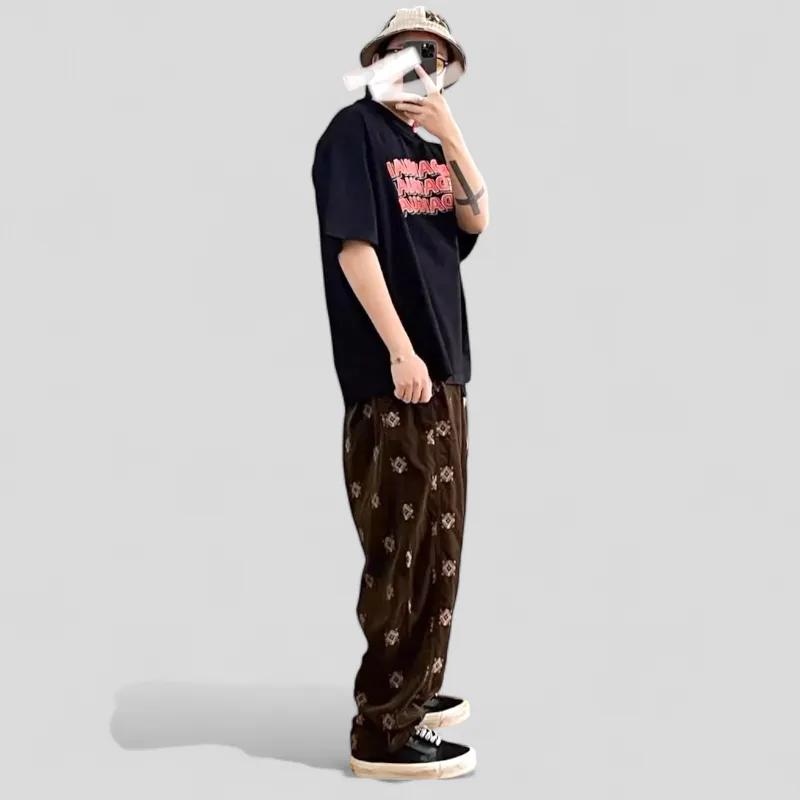 Embroidered corduroy baggy joggers