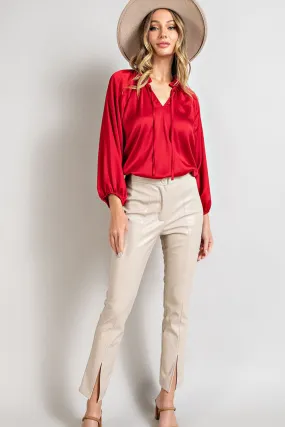 Faux Leather Slit Pants