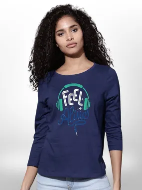 Feel Music Printed Ladies T-shirt Four Quarter Sleeve