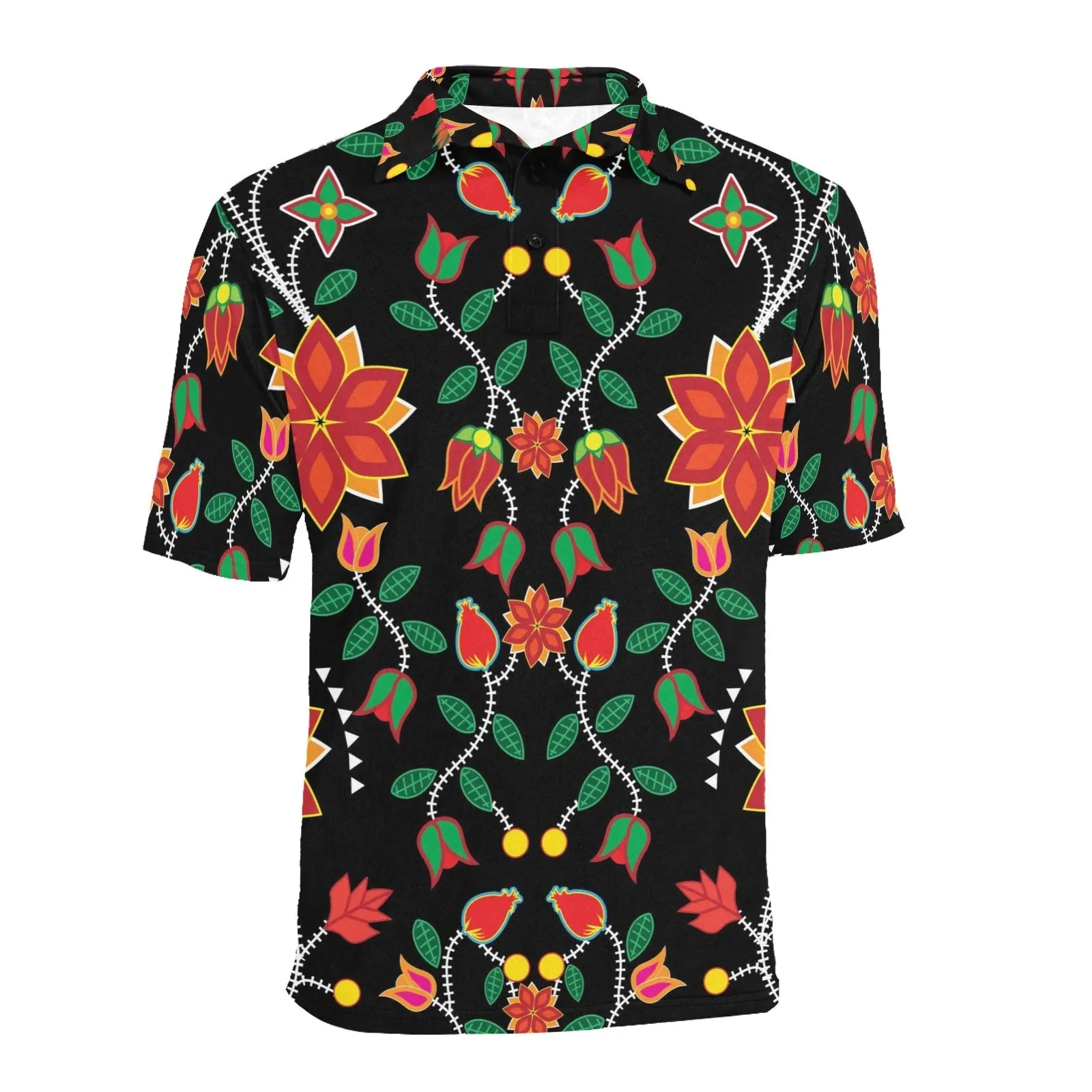 Floral Beadwork Six Bands Polo Shirt