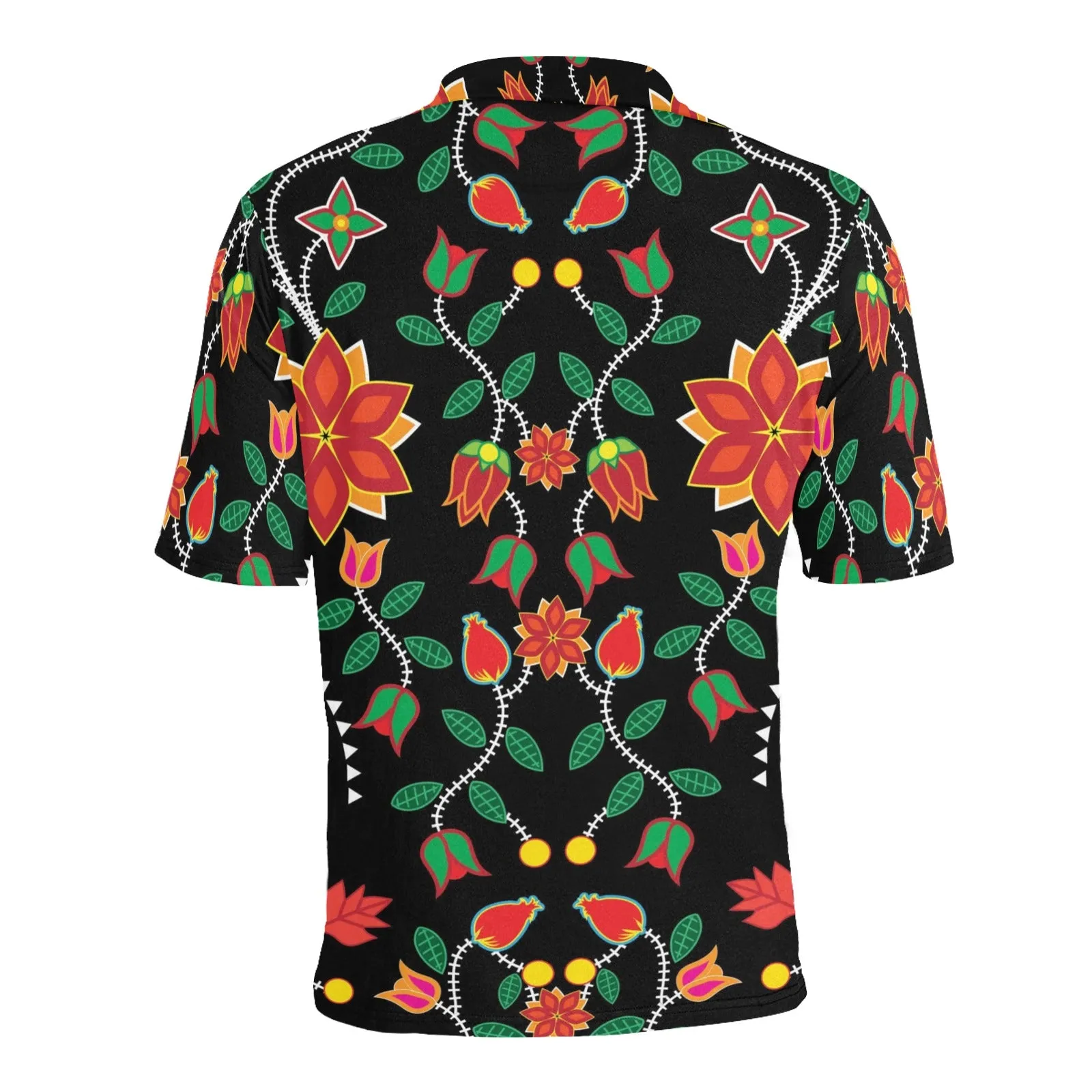 Floral Beadwork Six Bands Polo Shirt