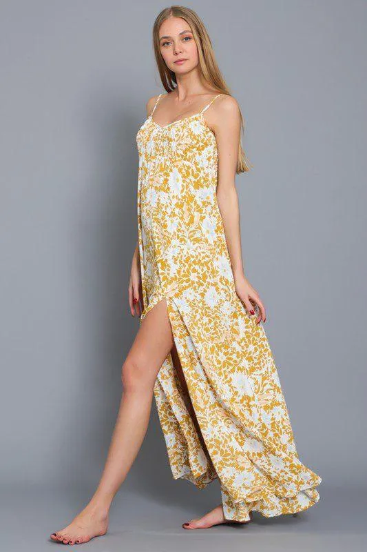 Floral Smocked Top Maxi Dress with Adj Straps