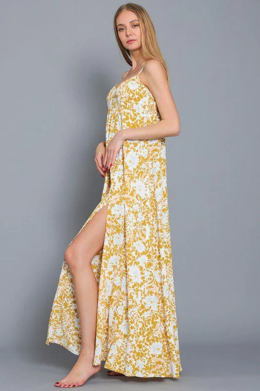 Floral Smocked Top Maxi Dress with Adj Straps