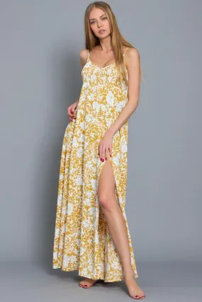 Floral Smocked Top Maxi Dress with Adj Straps