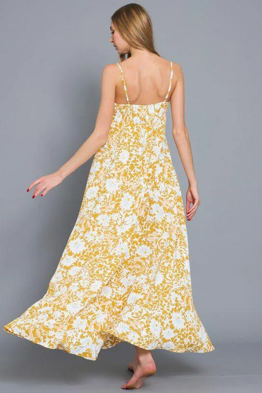 Floral Smocked Top Maxi Dress with Adj Straps