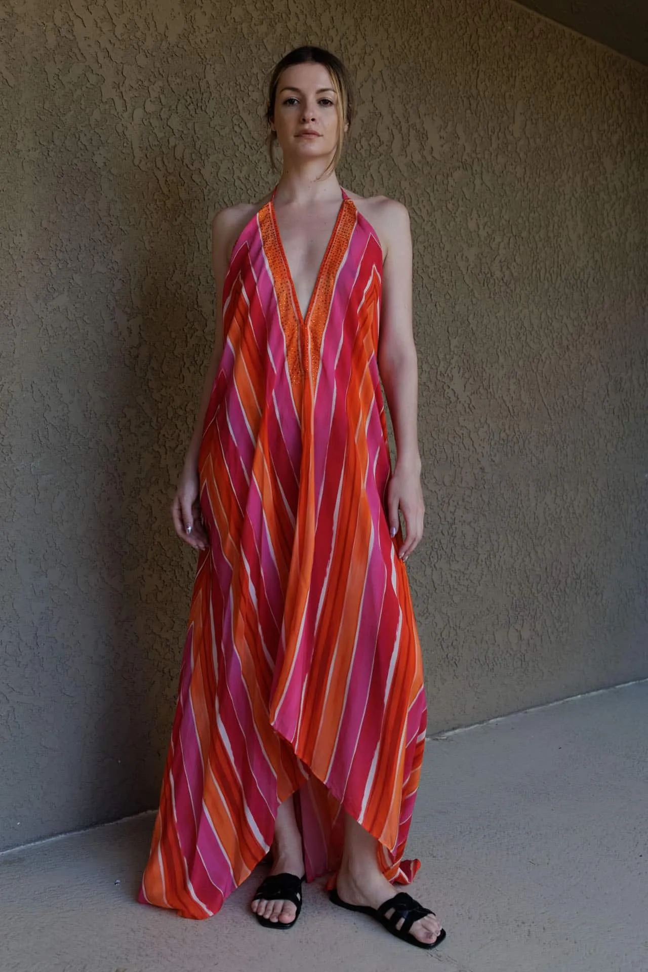 Fuchsia Stripe Print Dress