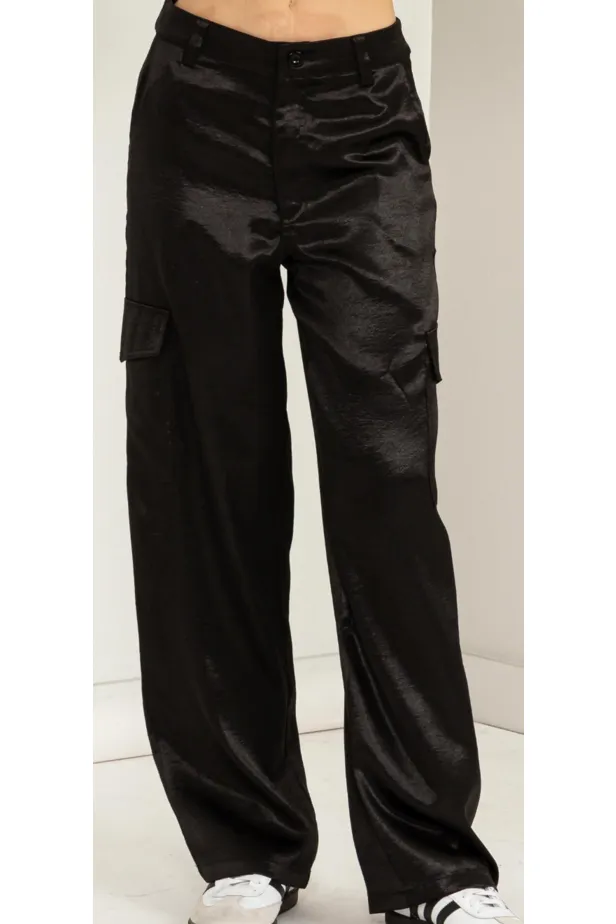Give Love Satin High Waist Cargo Pants