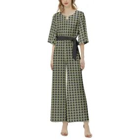 Gold Petal Dolman Sleeve Belted Wide Leg Jumpsuit