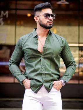 Green Stripe Printed Cotton Shirt For Men's