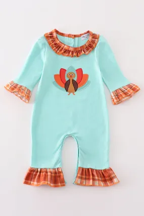 Green turkey applique girl romper