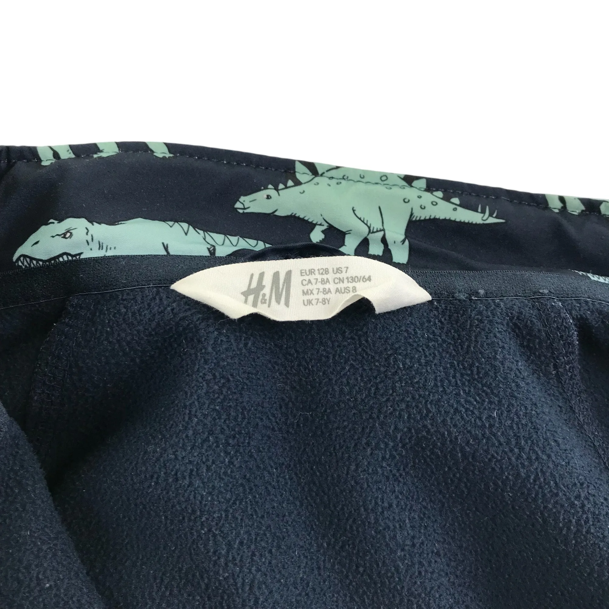 H&M light jacket 7-8 years navy blue dinosaurs fleece lined