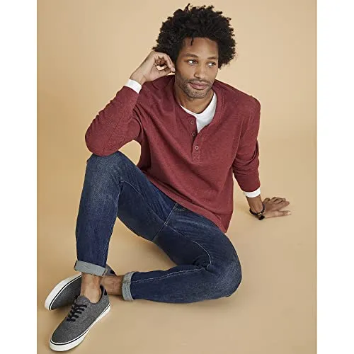 Hanes Men's Long-Sleeve Beefy Henley T-Shirt - X-Large - Pebblestone Heather