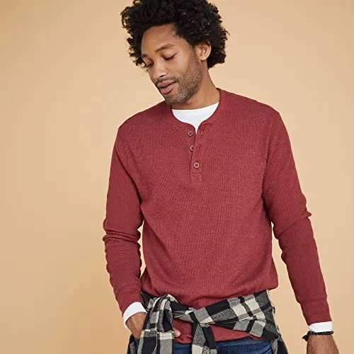 Hanes Men's Long-Sleeve Beefy Henley T-Shirt - X-Large - Pebblestone Heather