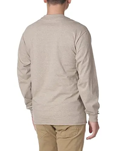 Hanes Men's Long-Sleeve Beefy Henley T-Shirt - X-Large - Pebblestone Heather