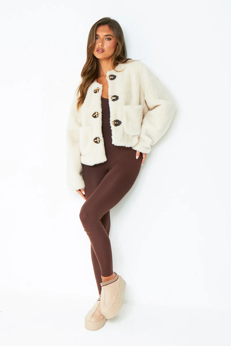 Hannah Cream Borg Fleece Buckle Detail Jacket