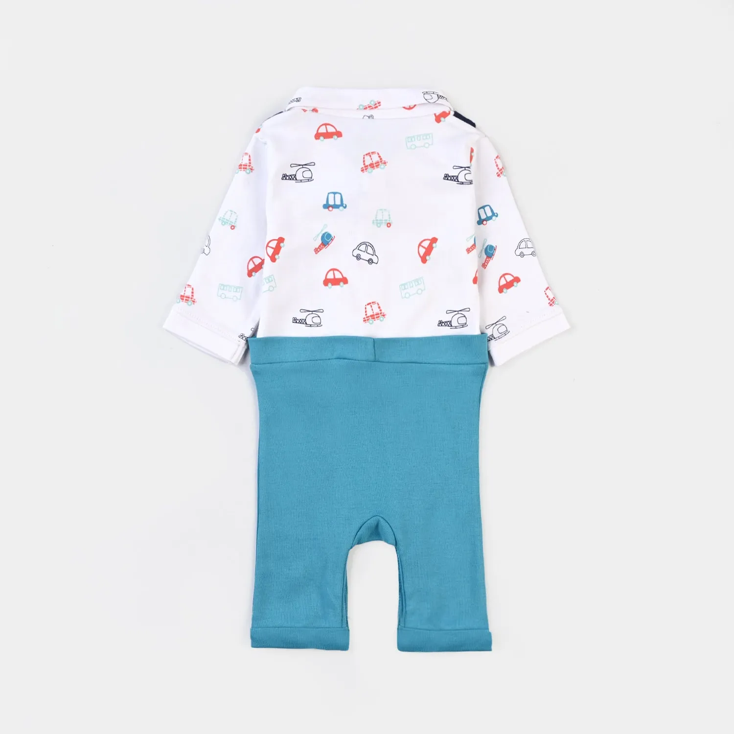 Infant Boys Cotton Interlock Knitted Romper Mini Cars-White