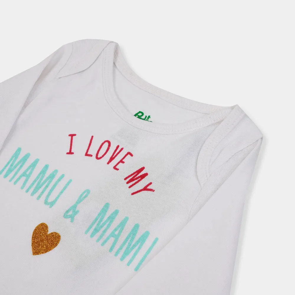 Infant Boys Knitted Romper I love Mamu & Mami-B. white