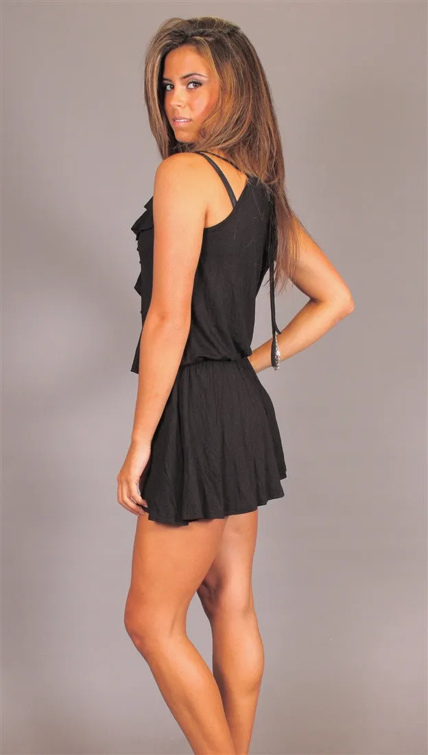 Kimberlina Couture Simple Ruffle Romper in Black