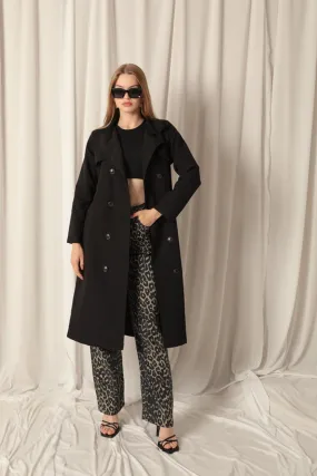 KKT Torino Fabric Liquid Proof Maxi Length Women's Black Trench Coat - Long Beach