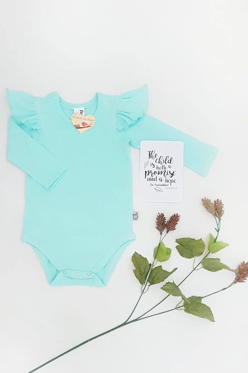 Long Sleeve Flutter Romper - Mint - 0000 to 2yrs