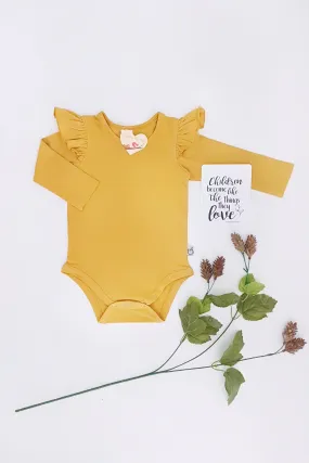 Long Sleeve Flutter Romper - Mustard  - 0000 to 2yrs