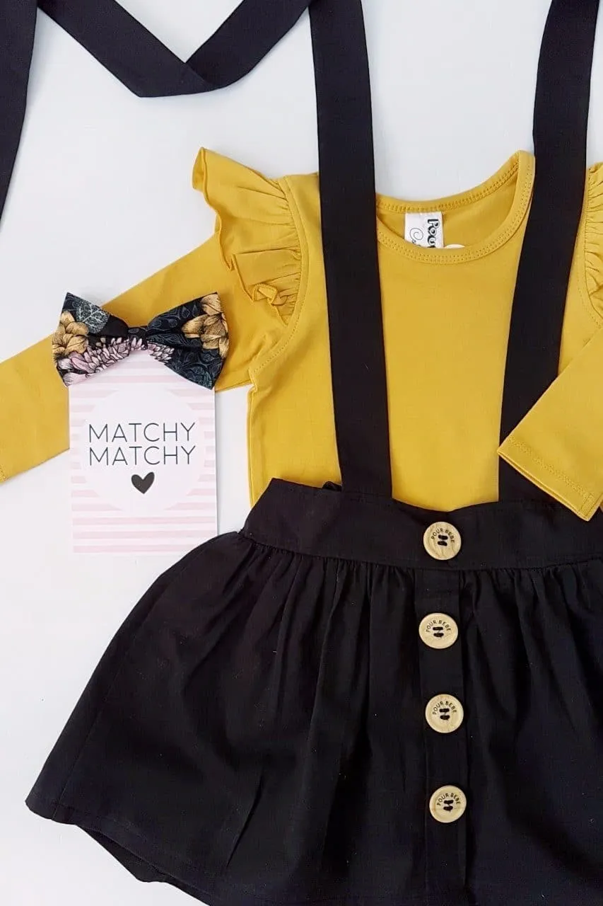 Long Sleeve Flutter Romper - Mustard  - 0000 to 2yrs