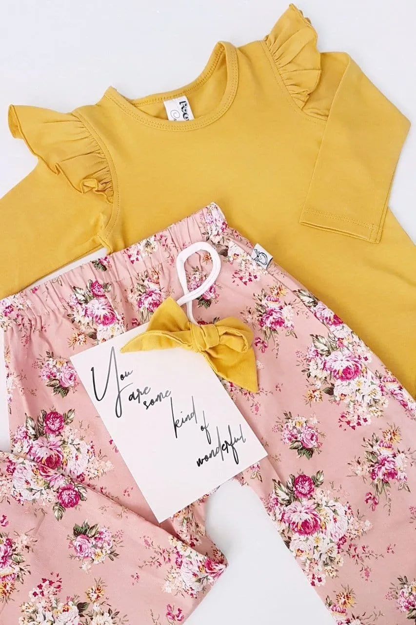 Long Sleeve Flutter Romper - Mustard  - 0000 to 2yrs