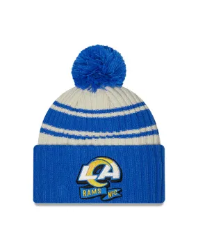 Los Angeles Rams New Era 2022 Sideline - Sport Cuffed Pom Knit Hat - Cream/Blue
