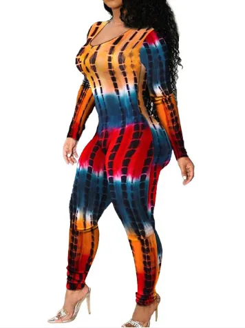 Low-Cut Tethered Skinny Printed Wholesale Women Jumpsuit