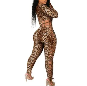 Low-Cut Tethered Skinny Printed Wholesale Women Jumpsuit
