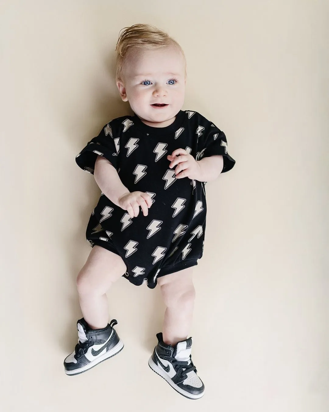 LPK Short Sleeve Bubble Romper - Black Bolts