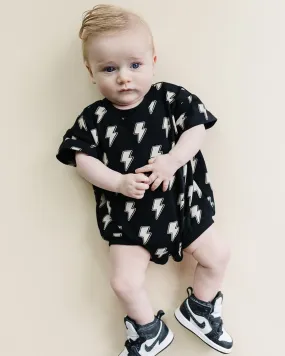 LPK Short Sleeve Bubble Romper - Black Bolts