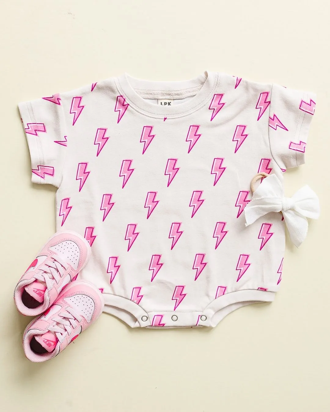 LPK Short Sleeve Bubble Romper - Pink Bolts