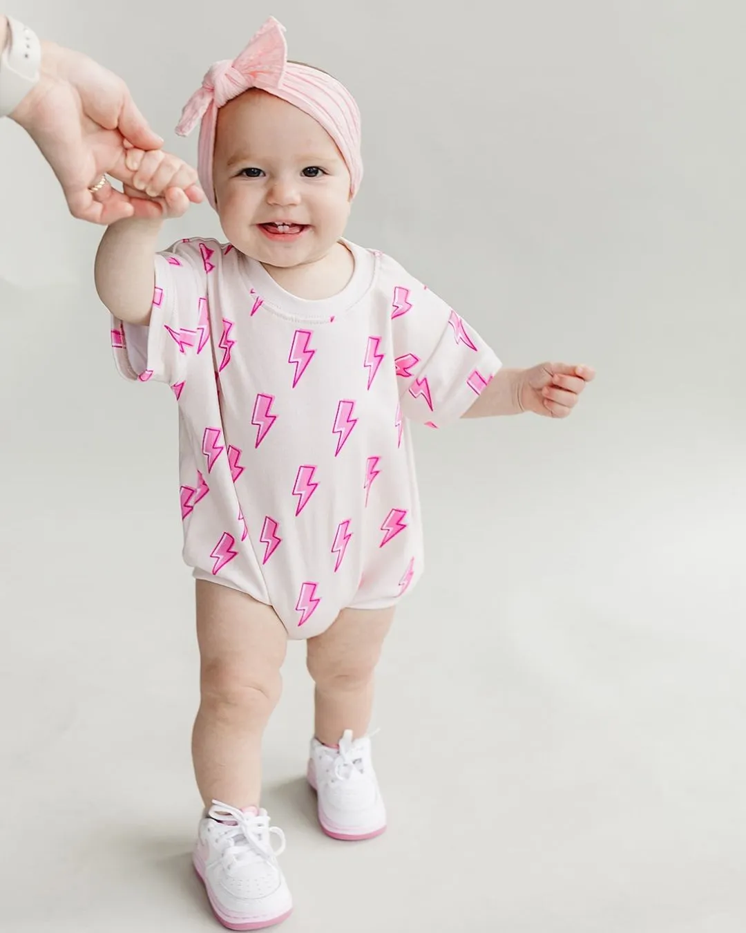 LPK Short Sleeve Bubble Romper - Pink Bolts