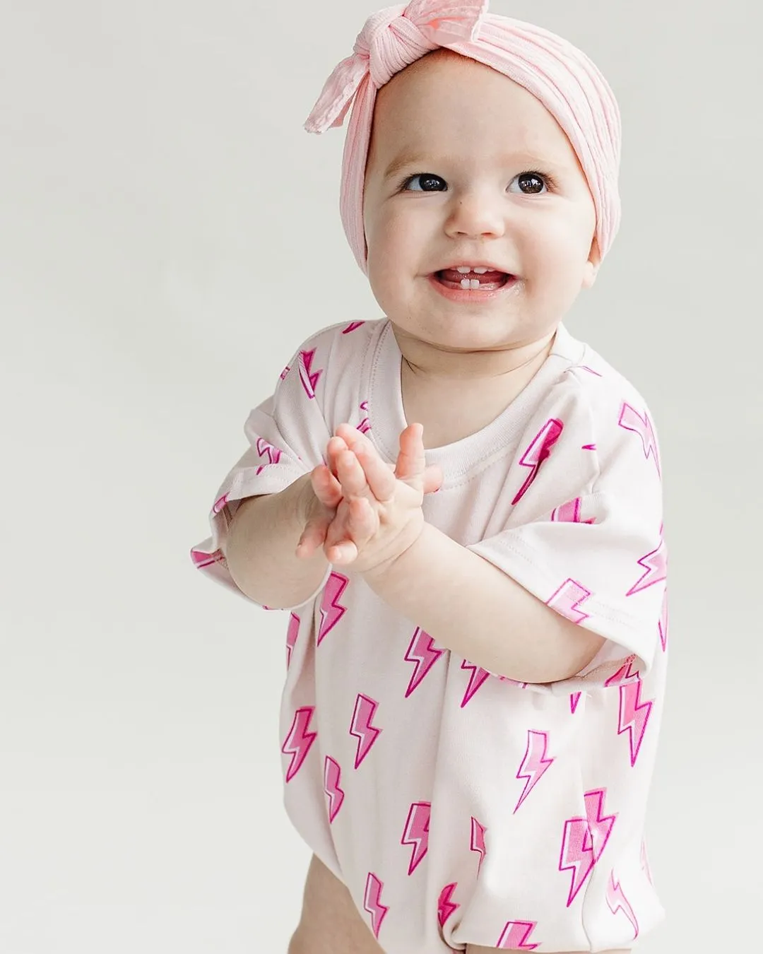 LPK Short Sleeve Bubble Romper - Pink Bolts