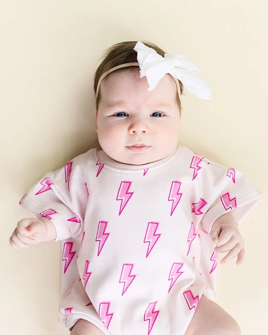 LPK Short Sleeve Bubble Romper - Pink Bolts