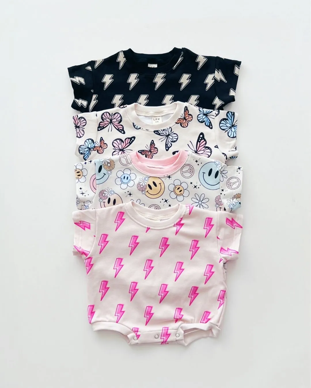 LPK Short Sleeve Bubble Romper - Pink Bolts