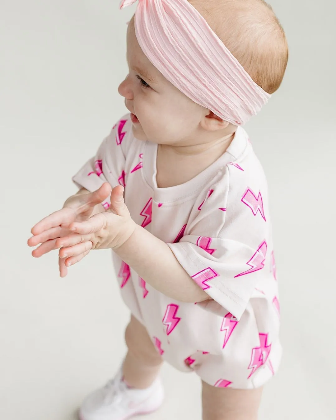 LPK Short Sleeve Bubble Romper - Pink Bolts