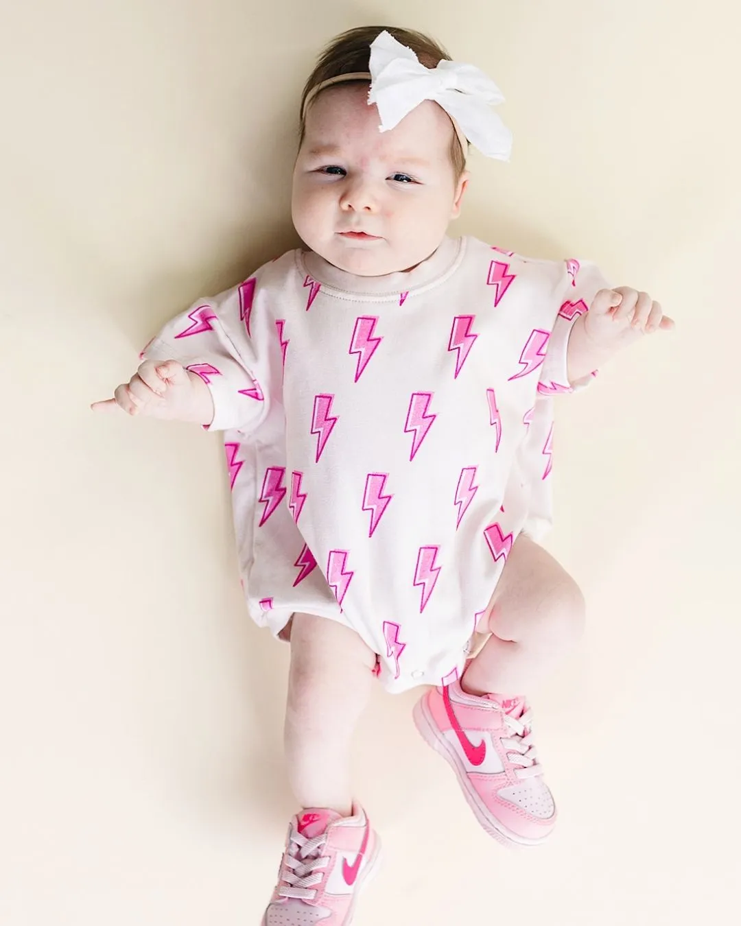 LPK Short Sleeve Bubble Romper - Pink Bolts