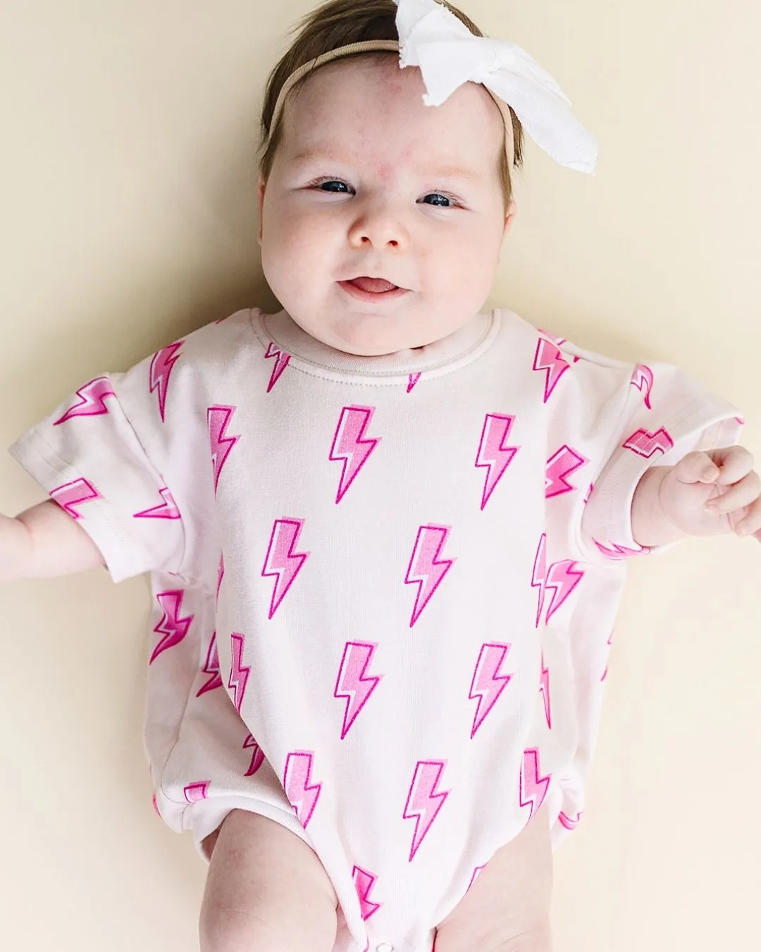 LPK Short Sleeve Bubble Romper - Pink Bolts