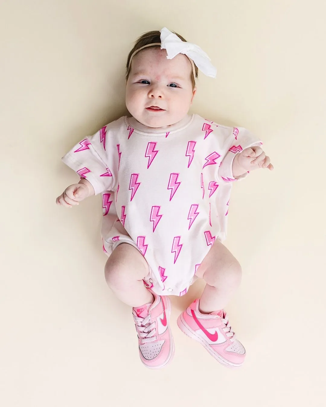 LPK Short Sleeve Bubble Romper - Pink Bolts