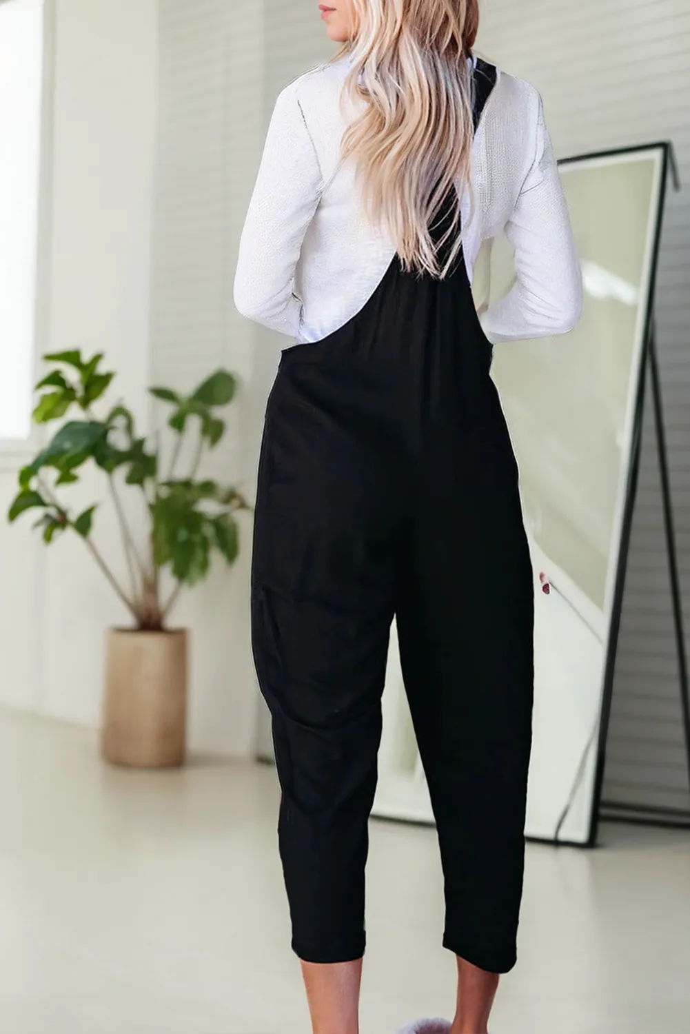 MaLena - Buckle Strap Cropped Jumpsuit - Black