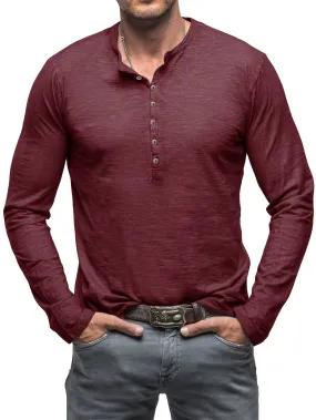 ManWarm - Heren Lange Mouw Casual Henley Shirt met Knopdetail