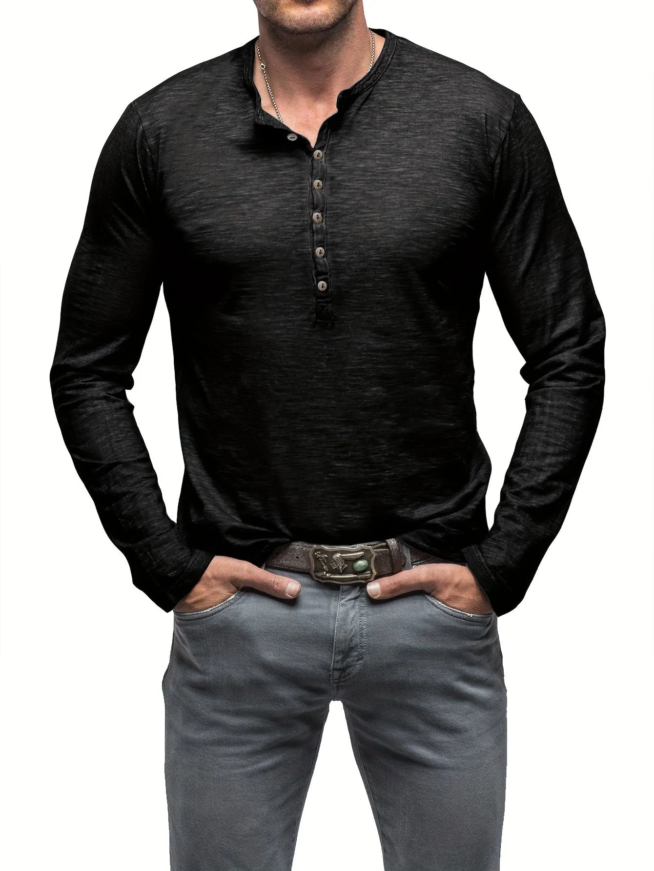 ManWarm - Heren Lange Mouw Casual Henley Shirt met Knopdetail