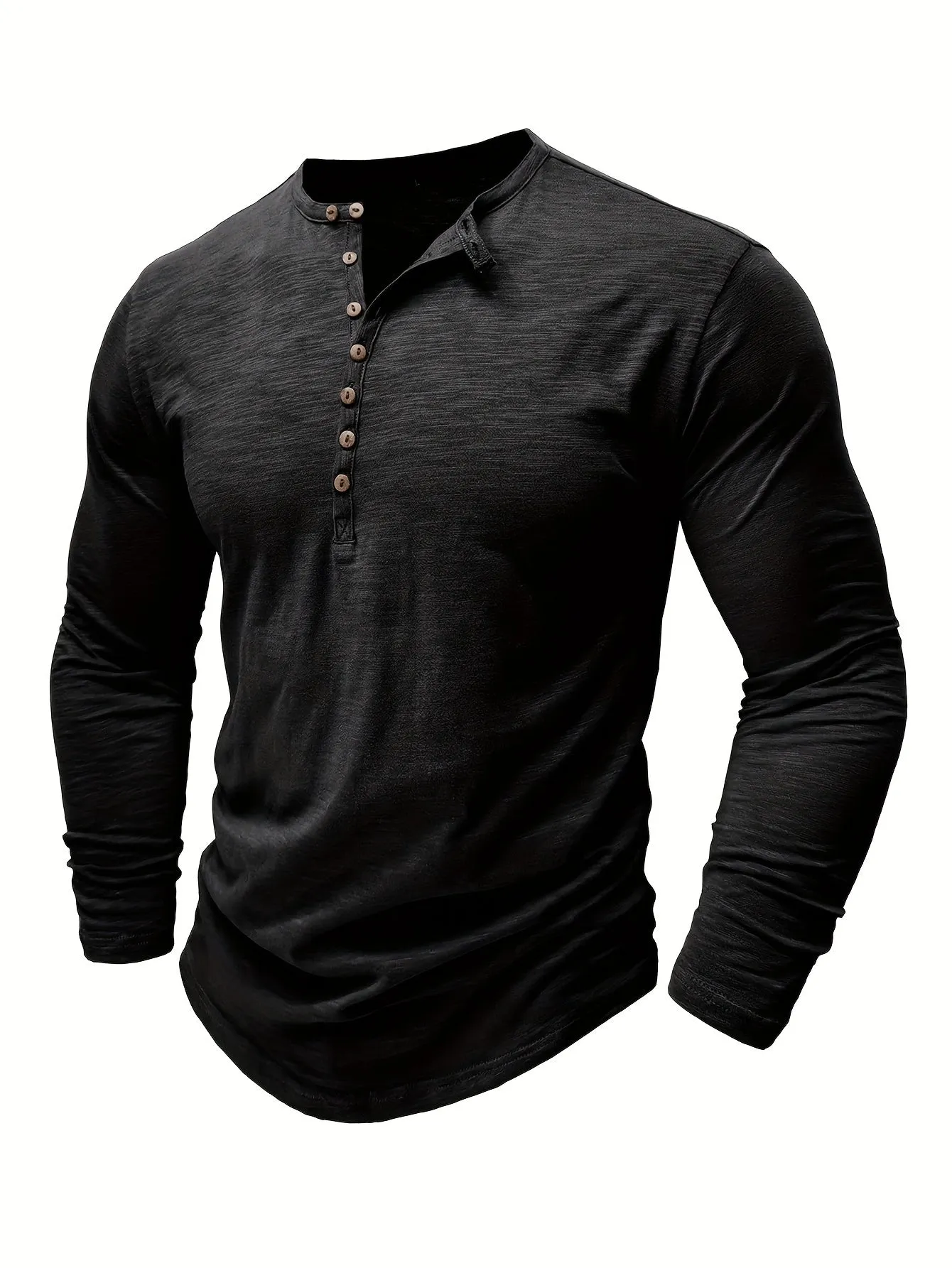 ManWarm - Heren Lange Mouw Casual Henley Shirt met Knopdetail