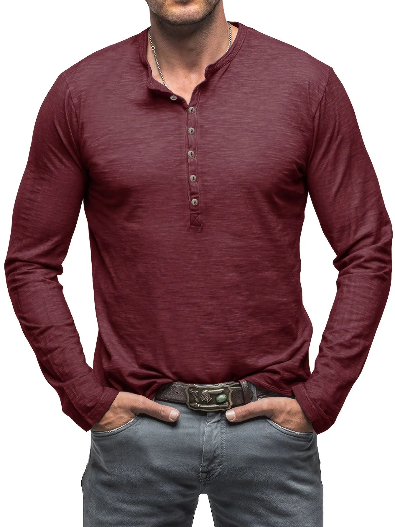 ManWarm - Heren Lange Mouw Casual Henley Shirt met Knopdetail